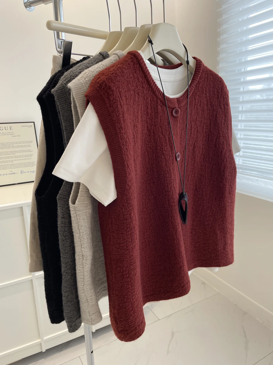 Korean Sle Knitted Vest Women's Svel round Ne Layering Pure Color Autumn Winter Soft And Versatile  Color Sweater