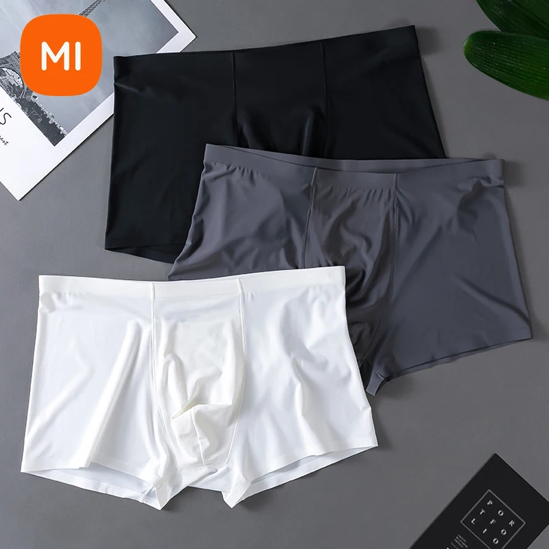 Xiaomi Mijia  3pcs Boxer Shorts Men's Ice Silk Underwear Cool Underpants Breathable Sexy Thin Panties U Convex Lingerie Lots