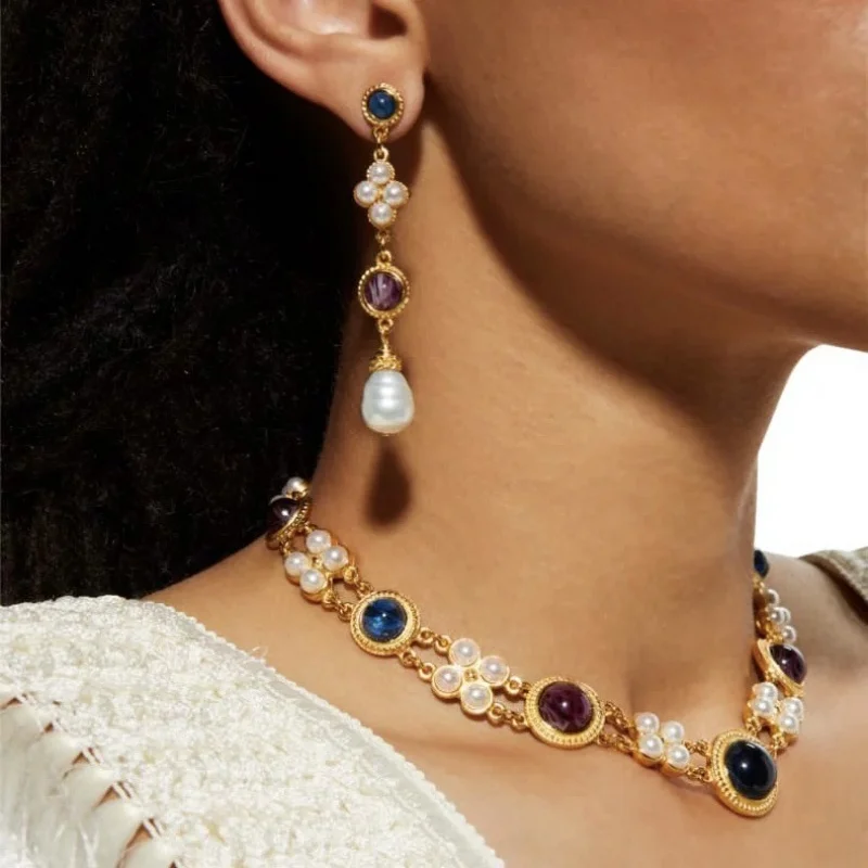 الأزياء الأوروبية والأمريكية الصناعة الثقيلة خمر القرون الوسطى الضباب الزجاج قصر نمط خمر قلادة الأقراط مجموعة