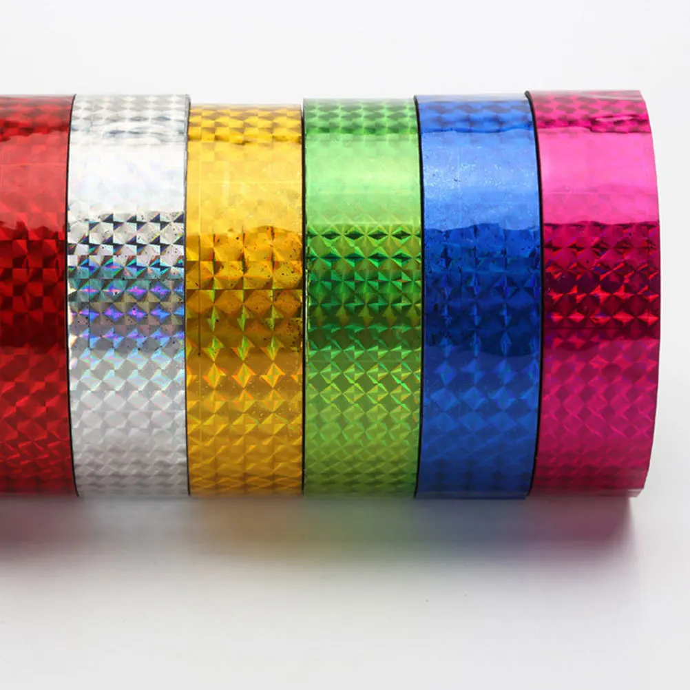 6 Rolls Colorful Holographic Tape Decorative Stickers Ideal for Gift Packaging DIY Craft Scrapbook Wrapping Decoration Tape