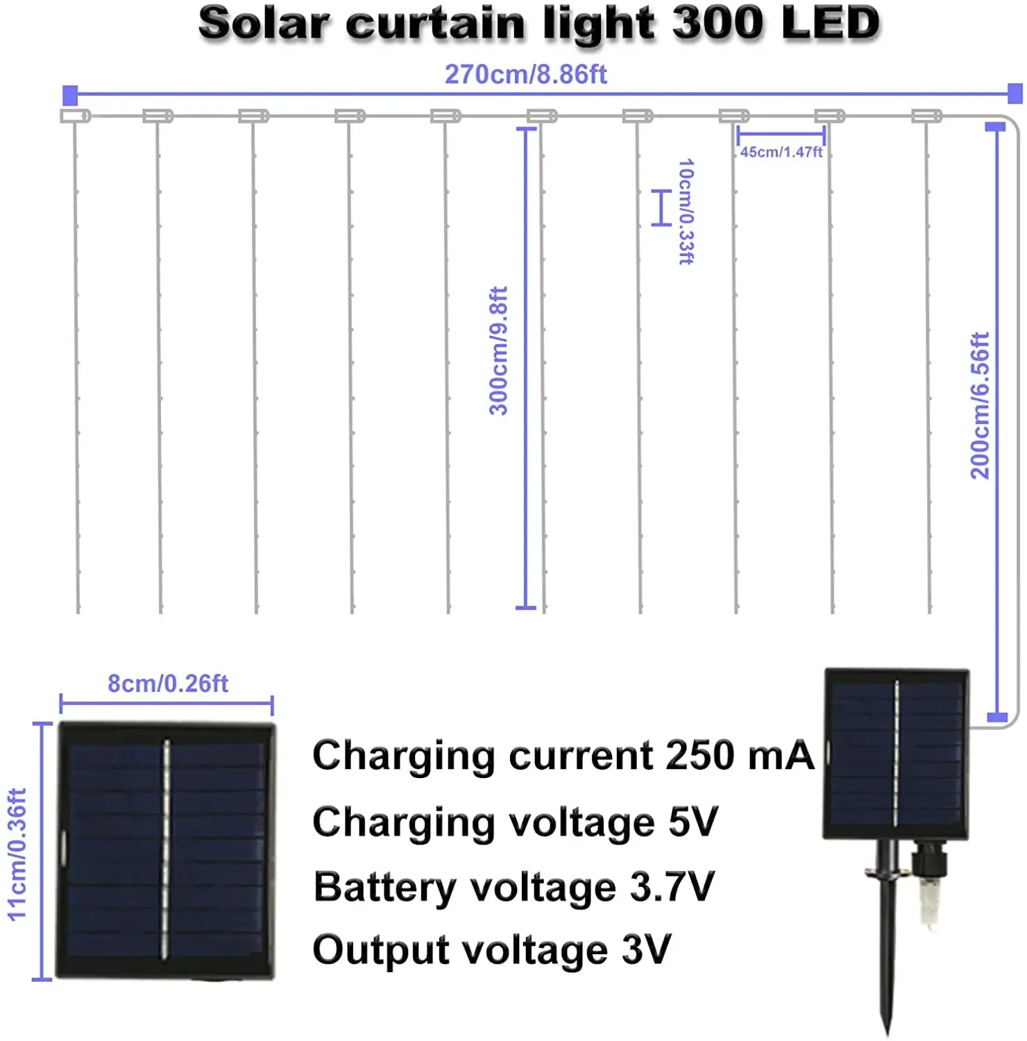 Solar Fairy Curtain Lights 3M 300LED Waterproof Outdoor Garland Solar Power Lamp Christmas For Garden Party Wedding Decoration