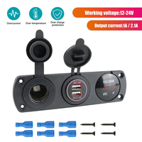 3 in 1 Panel 12V 3.1A Dual USB Car Charger Socket Power Outlet LED Voltmeter Cigarette Lighter Socket Adapter for Truck Boat RV