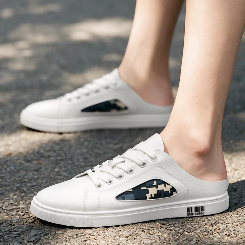 Comfortable Backless Mule Slippers Open-back Board Shoes Slip-on Casual Shoes for Man Leather Mules Flat Sneakers Slides Sandals