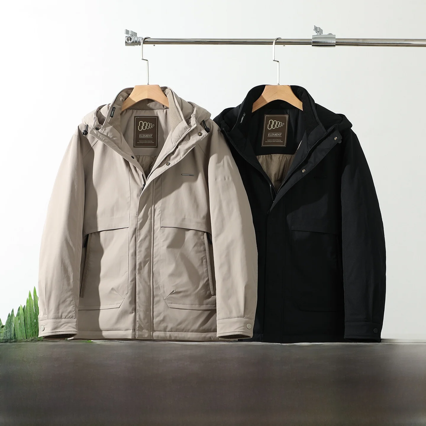 

Outdoor Men's Winter Thiened Du down Hooded Jaet Windproof Warm Casual Sle Polyester Fiber 90% down All-Match Workwear