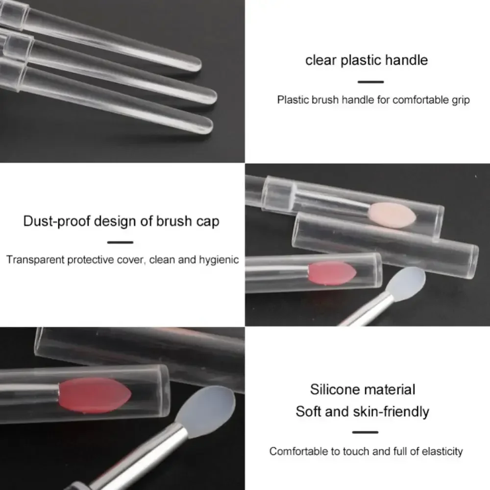 Heallor 1/3/5/10pcs Portable Silicone Lip Brush With Cover Soft Lipstick Brush Washable Without Staining Transparent Handle Make