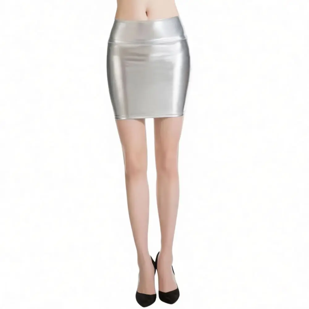 Shiny Silver Bodycon Skirt Women Sexy High Waist Mini Skirt Nightclub Party Performance Outfit Slim Fit Fashion Skirts