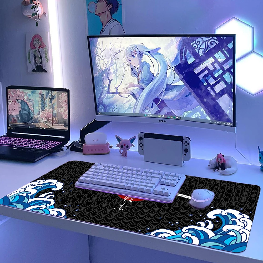 Imagem -05 - Tapete de Mesa de Borracha Samurai Tapete Grande Onda Estilo Japonês Tapete Katana Longa Almofada de Computador Preto 40x90