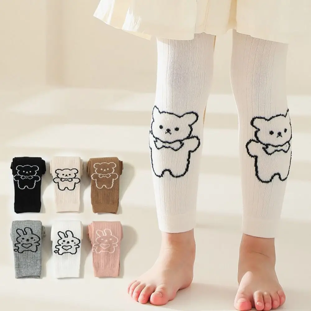 

Милые хлопковые детские укороченные брюки с эластичной резинкой на талии, сохраняющие тепло леггинсы, брюки с рисунком медведя, детские узкие брюки, весна-осень