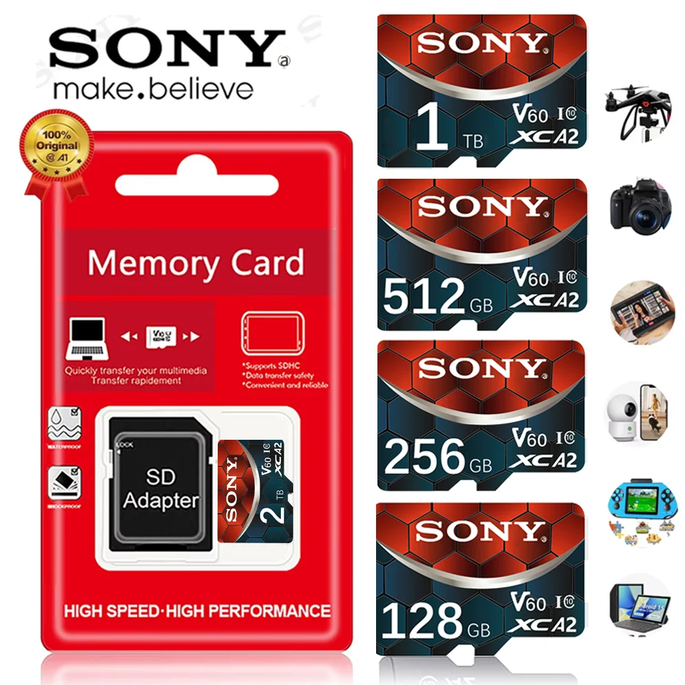 بطاقة SONY-Extreme V60 Micro SD TF، بطاقة الذاكرة الأصلية لكاميرا الحركة بدون طيار، بحد أقصى 190 ميجابايت/ثانية، 2 تيرابايت 1 تيرابايت 512 جيجابايت 256 جيجابايت 128 جيجابايت 64 جيجابايت #6