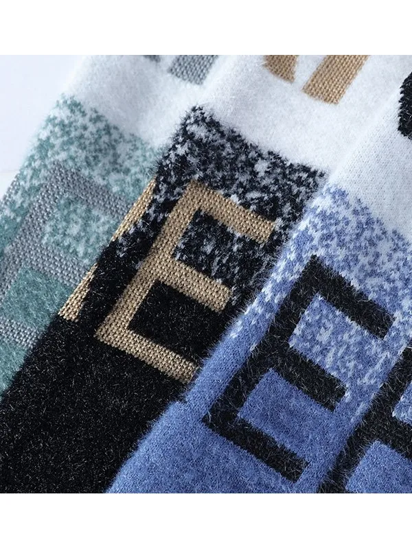 남성용 라운드넥 니트웨어 긴팔 자수 캐주얼 패션 이너웨어 가을 겨울 청소년 학생용 보온 상의