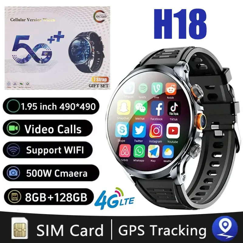 

H18 4G Smart Watch with 16GB+256GB Massive Storage, 1.95" Screen, Dual SIM Support，100+ Sport Modes