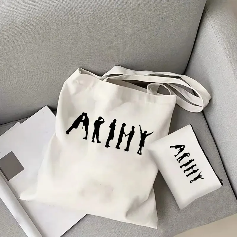 K-pop Group Tote Bag Army Fan Gift Shoulder Bag Korean Group Fashion Canvas Bag Bangtan Kpop Merch Women's Casual Shopping Bag