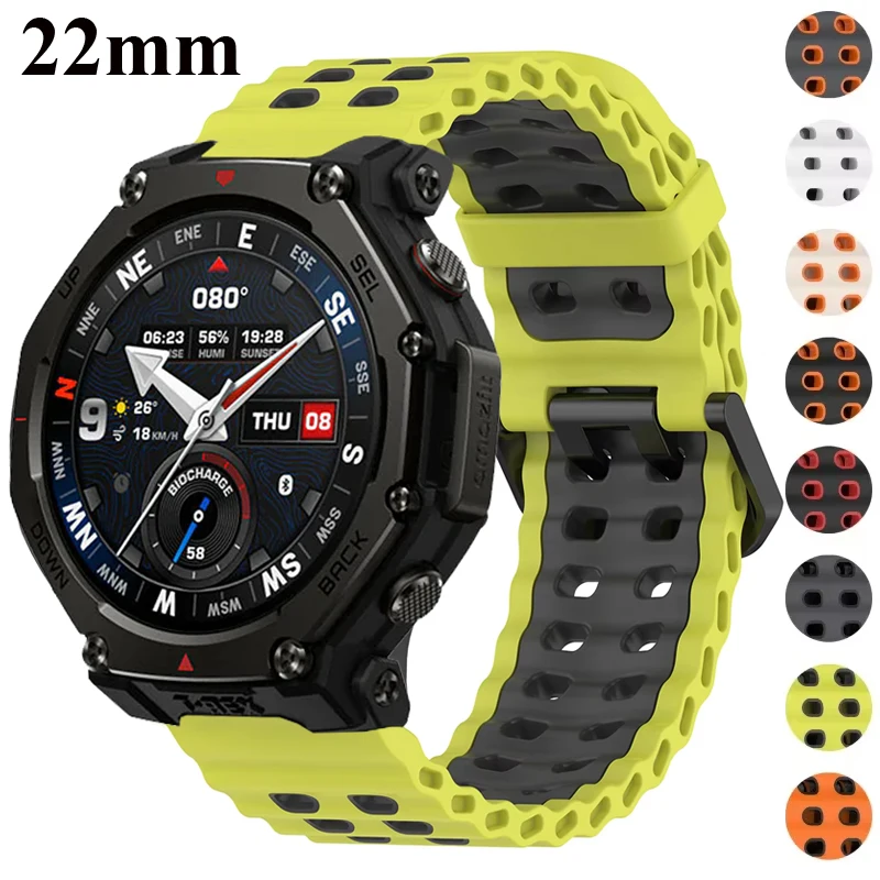 22mm Breathable Silicone Band For Amazfit T-Rex3 Pro 48mm Strap For Amazfit Cheetah Pro/Round/Helio/Balance 2/GTR 4 3 2/Bip 6 5
