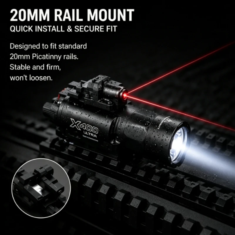 20mm Standard Rail Compatible X300U-A LED Hand Torch Mini Outdoor Flashlight for Climbing Walking Camping Daily Outing