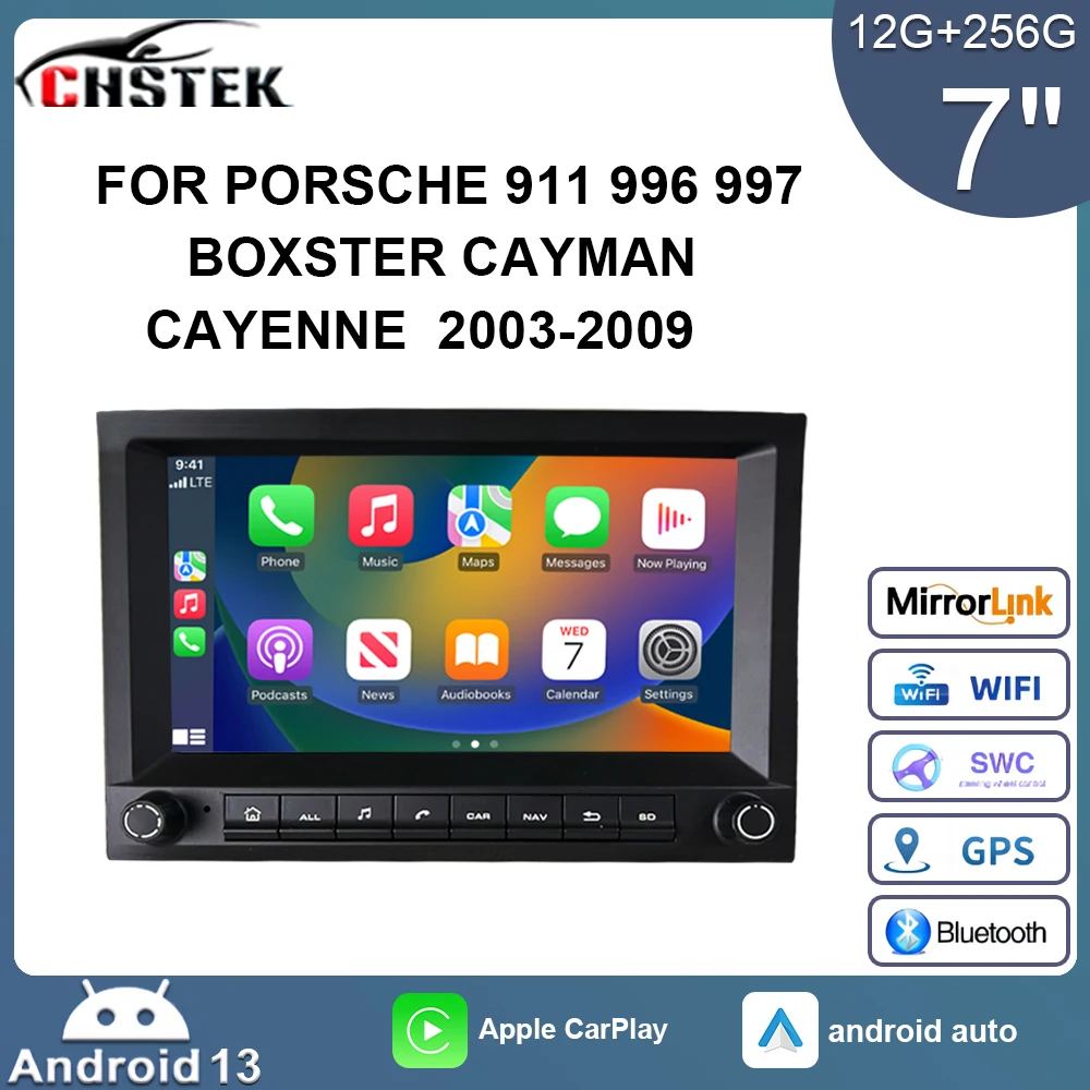 CHSTEK 12+256G Car Radio Player Media Video Android 13 Carplay for Porsche Cayman Cayenne 911 996 MK2 Boxster 997 2003-2009 GPS