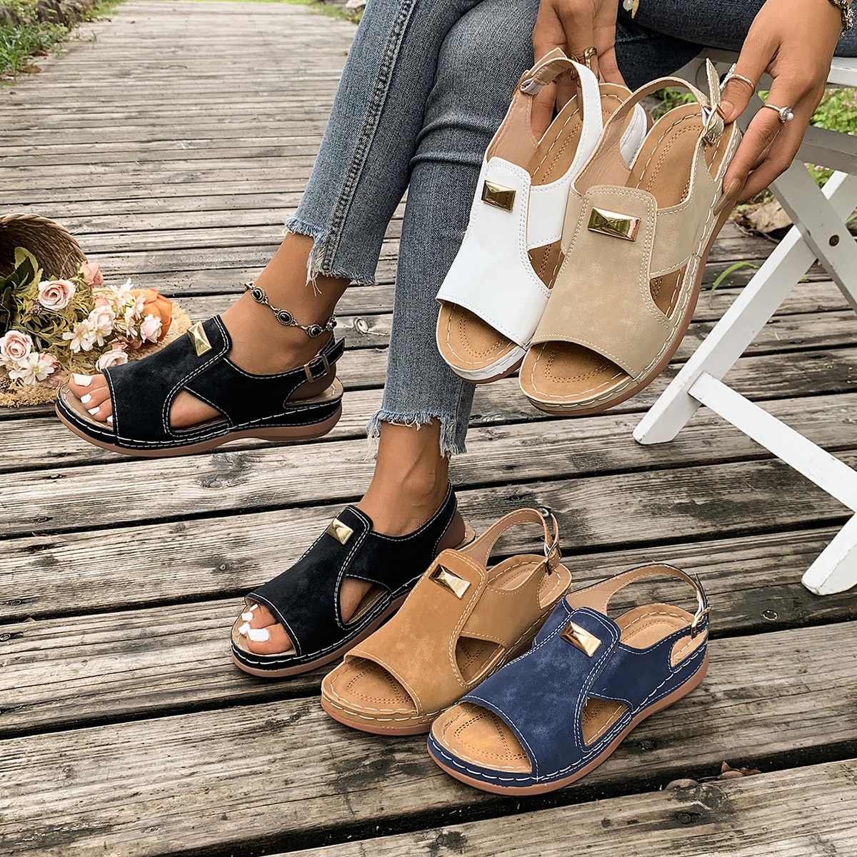 Damen-Sandalen Sommer Neue Offene Zehen Mode-Sandalen 2026 Neue Weiche Sexy Keilabsatz-Schuhe mit Schnalle Orthopädische Schuhe Damen-Sandalen
