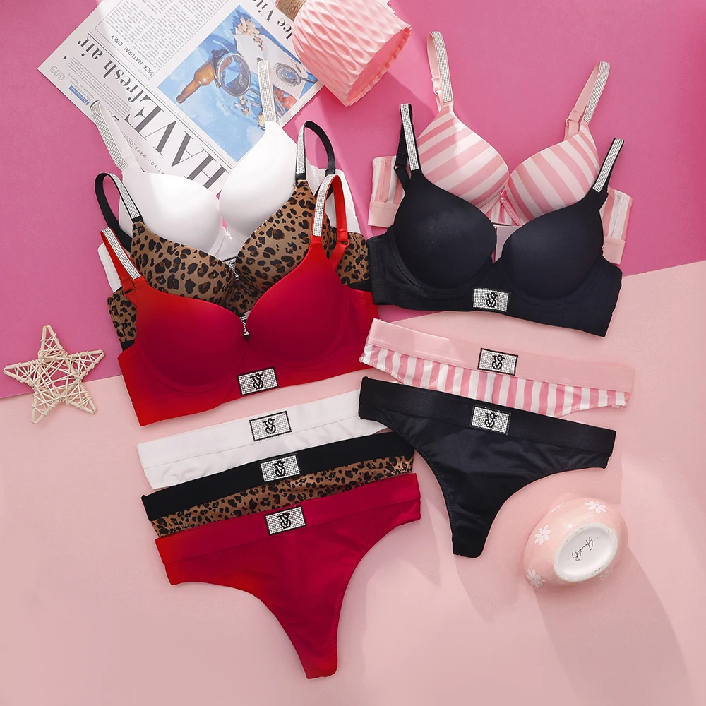 Ensemble soutien-gorge et culotte en dentelle Victoria's Secret pour femme, push-up, sans armatures, confortable, lingerie quotidienne, sans couture