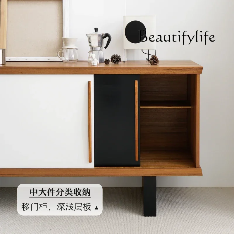 Q Y Side Cabinet Medieval Solid Wood Dining Side Cabinet Storage Floor Low Cabinet Nordic Simple Retro Living Room