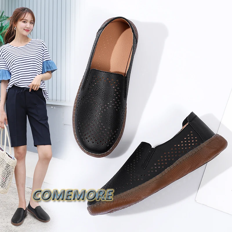 Summer Woman Casual Shoes Fashion Hollow Out Loafers Breathable Women\'s Flat Shoes Ladies Designer Sneakers Slip-on Moccasins PU