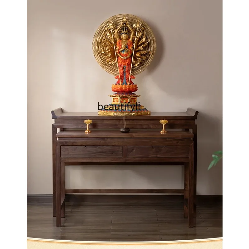 A506  Black walnut new Chinese Buddhist platform God of Wealth cabinet offering table
