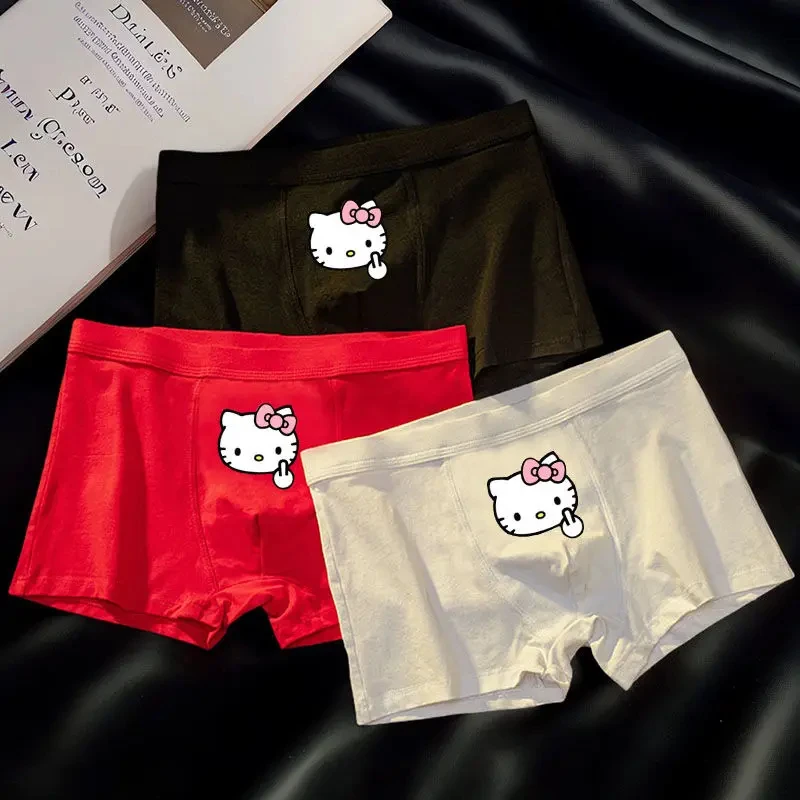 Cotton Men\'s Boxers Hello Kitty Cartoon Cute Underwear Colorful Undies High Quality Elasticity Breathable Underpants Lingerie