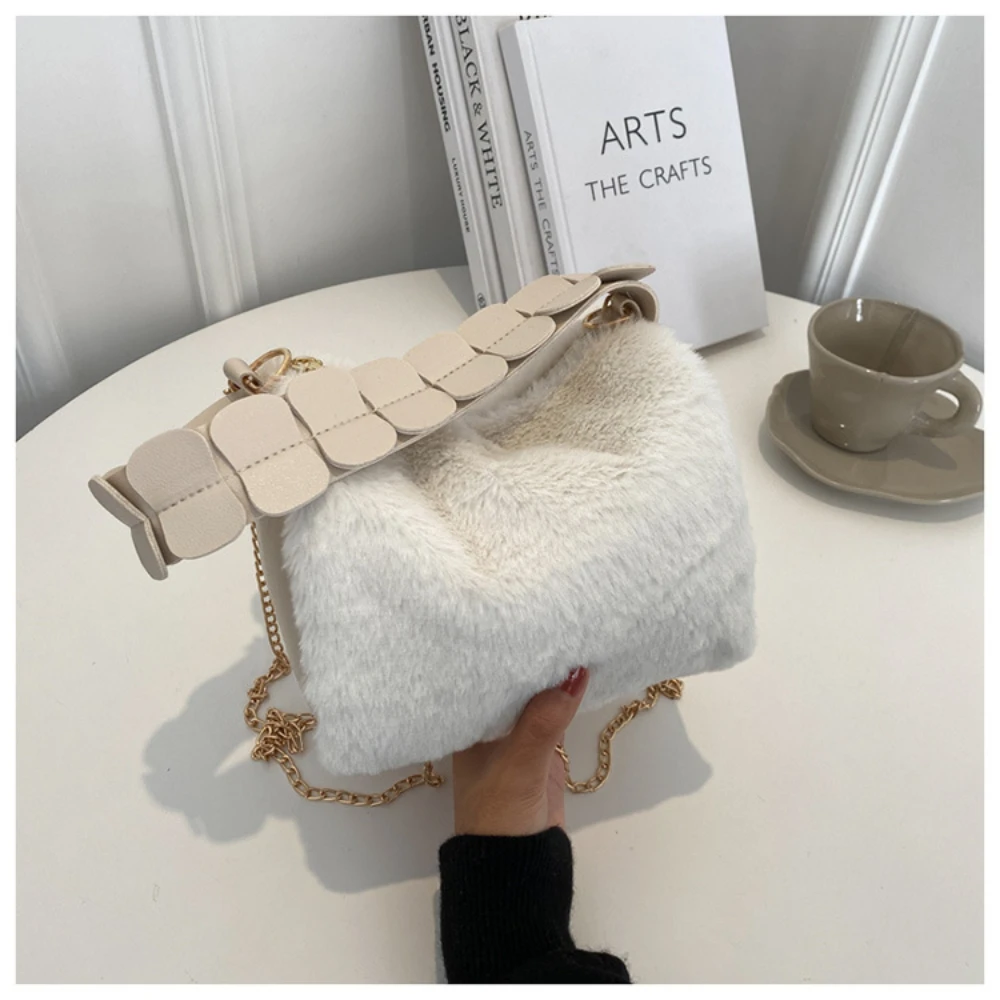 Fashion Women Handbags Winter Soft Plush Clutch Purse Shoulder Bags Ladies Chain Underarm Bag Female Solid Color Messenger Bag