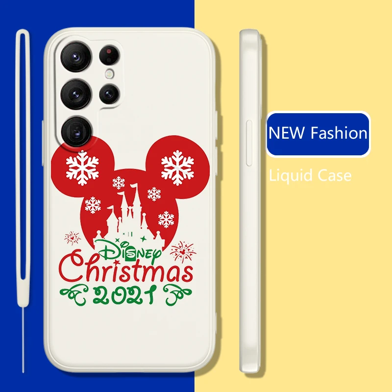 

Christmas Mickey Minnie Phone Case For Samsung Galaxy S22 S21 S20 S10 S9 Ultra Plus Pro FE Liquid Rope Candy Color Shell Fundas