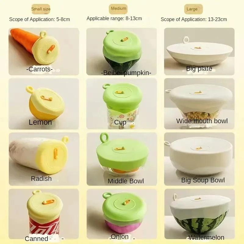 Silicone Crisper Lid High Temperature Resistant Round 3-Piece Bowl Lid Refrigerator Leftovers Universal Sealing Lid