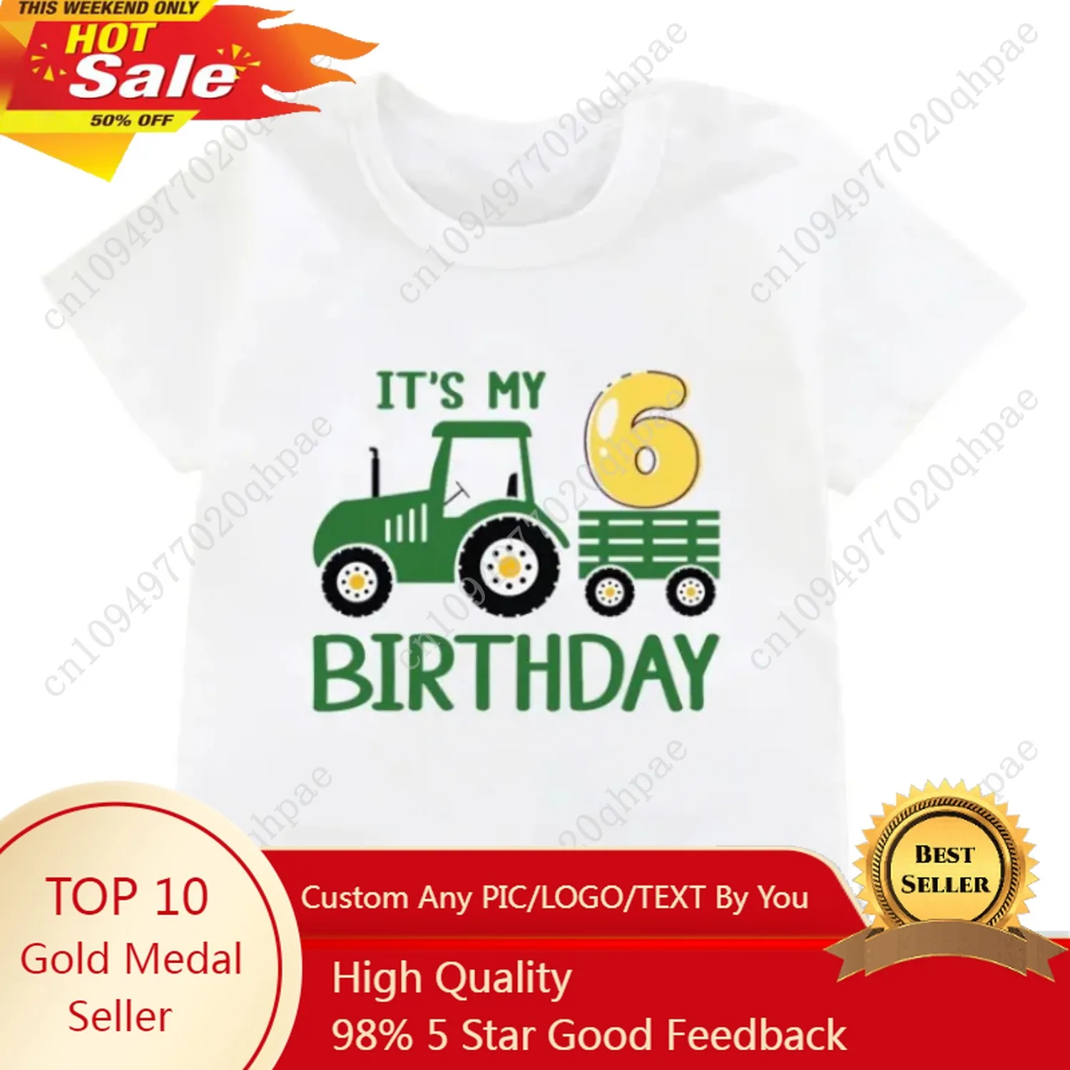 

Children's Funny Farm Tractor Printed Short-Sleeved Top Boys Girls Birthday Party Gift Cool Clothing for Kids