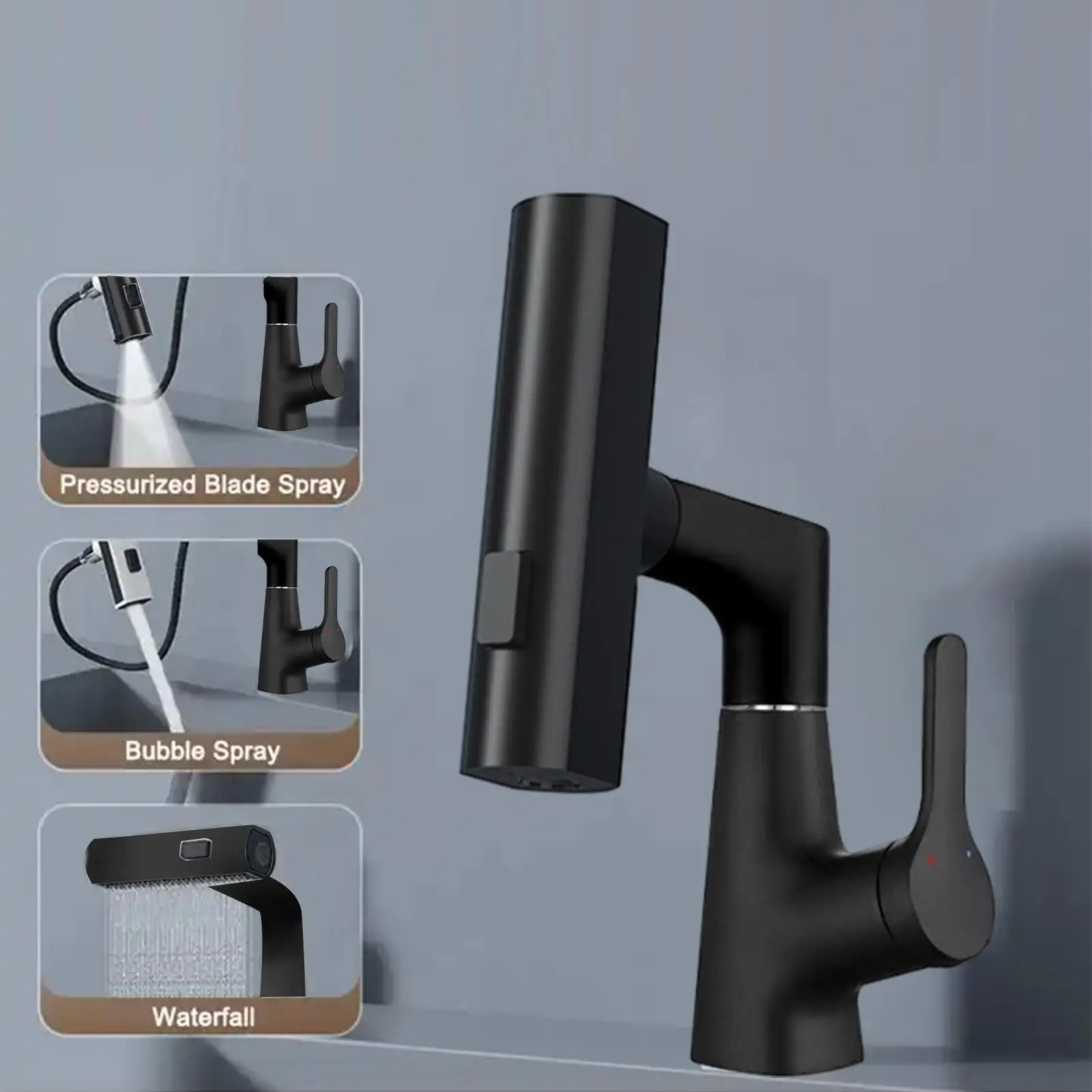 

Кухонный кран для воды, выдвижной смеситель с цифровым дисплеем и 5 режимами воды, кран для воды в ванной комнате для кемпера, отеля, кухни, ванной комнаты