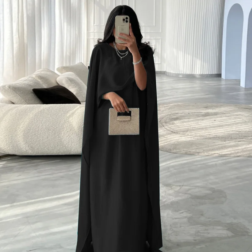 เจียมเนื้อเจียมตัวแขนยาว Robe แฟชั่นโมเดิร์นซาตินนุ่มชุดสตรี Abaya Elegant มุสลิมตะวันออกกลาง Party Gowns รูปภาพจริง