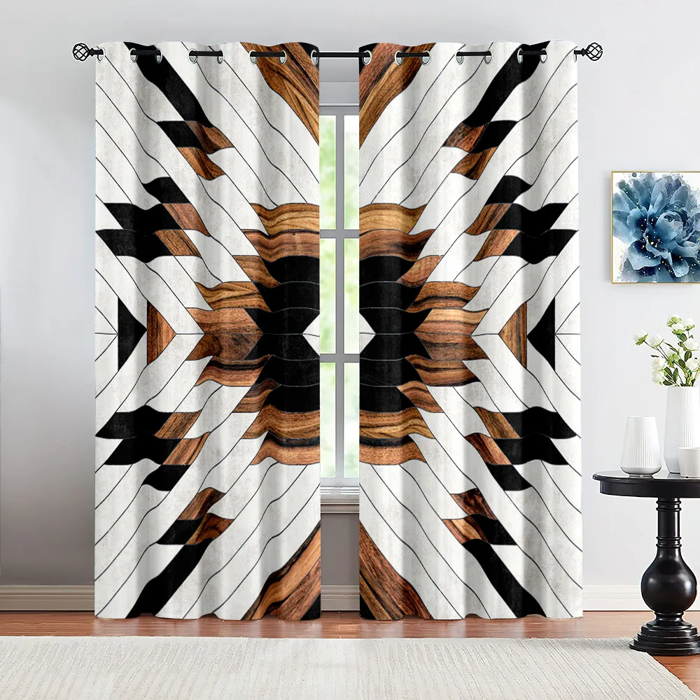 Abstract Wood Door Blackout Tube Curtain Children Bed Curtain Customized Curtain 2 Panels