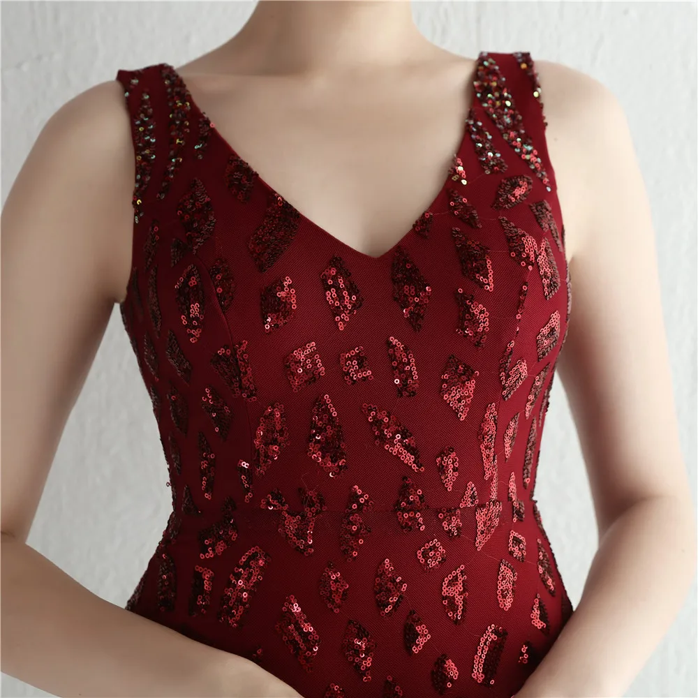 DEERVEADO 인어 브이넥 스팽글 이브닝 드레스, 우아한 격식 있는 행사, 원피스 롱 파티 드레스