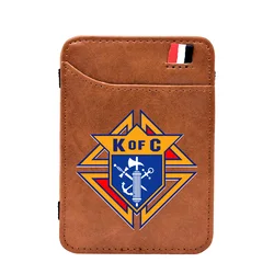 High Quality Vintage Knights of Columbus Printing Leather Magic Wallet Classic Men Women Money Clips Card Purse Cash Holder