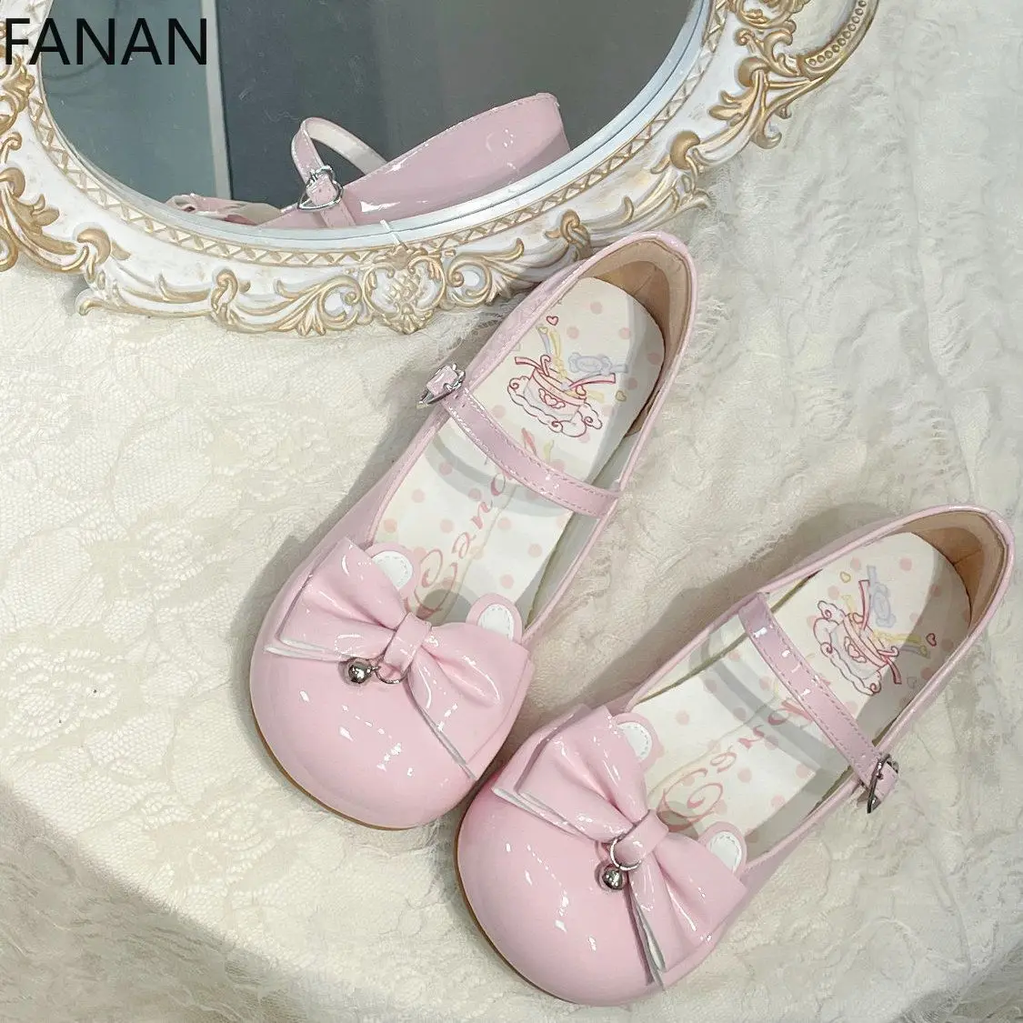 

Женские туфли Лолита на низком каблуке с бантом, в японском стиле JK, кожаные, розовые, повседневные сандалии на толстой нескользящей подошве, японский стиль