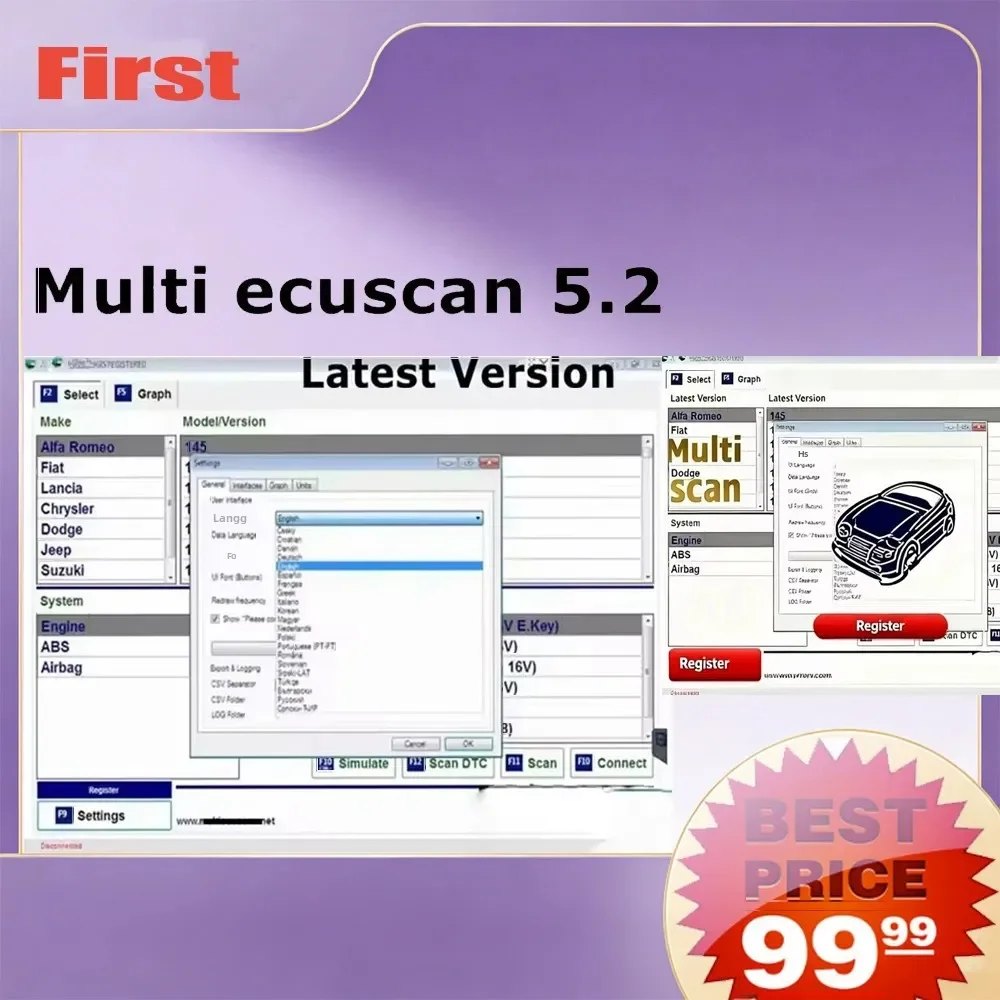 

Multiecuscan V5.2 Registered Unlimited Keygen for Fi/at Obd2 Scanner, Multi Ecu Scan, Work for ELM327 OBDII Diagnostic Tool, New