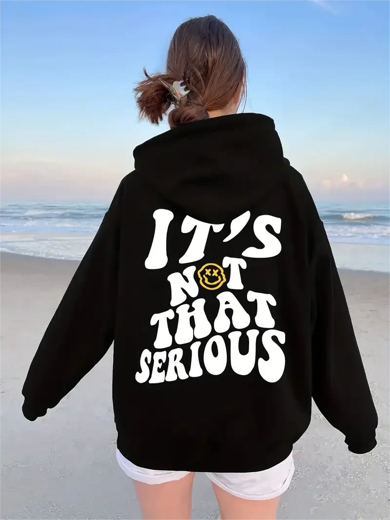 

Serious Letter Print Kangaroo Pocket Hoodie Vintage Y2K Aesthetic Casual Long Sleeve Sweatshirt Kawaii Harajuku Simple Pullovers