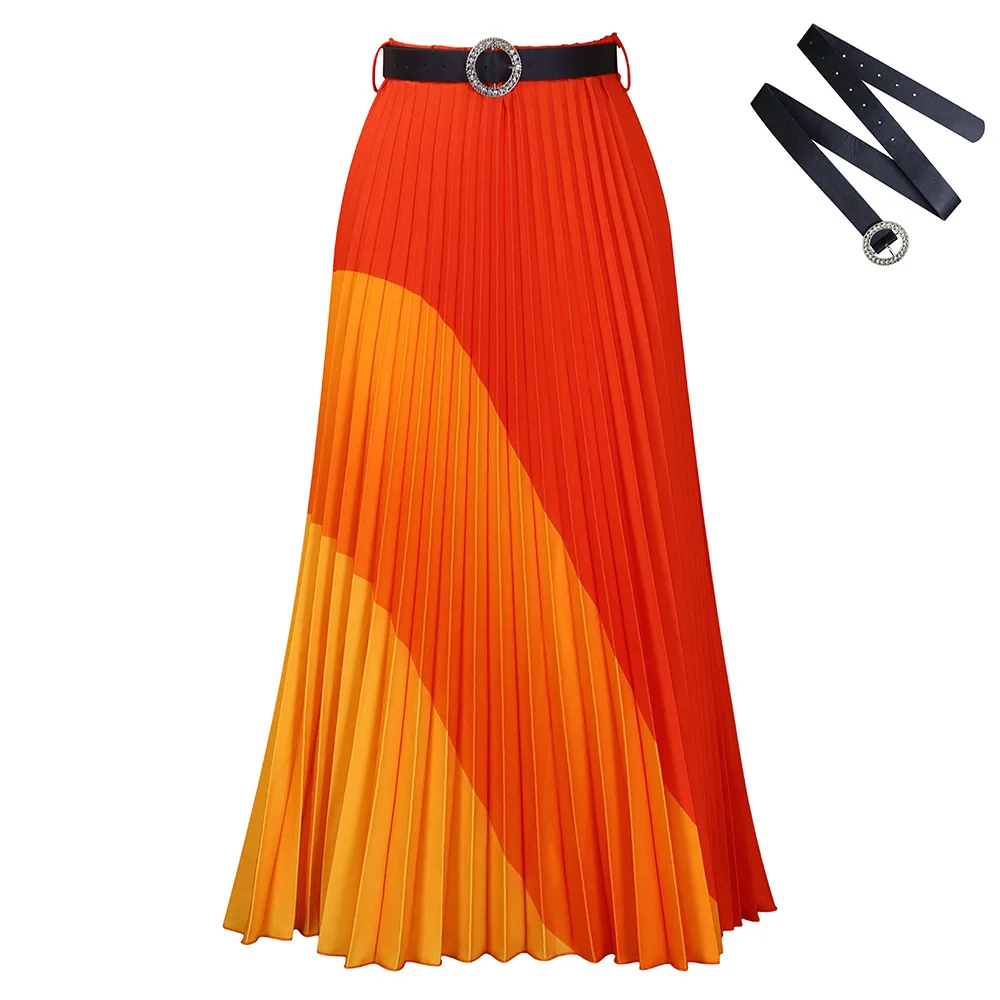 Long Skirt Women's 2024 New Fashionable And Elegant High Waist Stylish Pleated Colored Half Skirt Loose Women's Summer Skirt