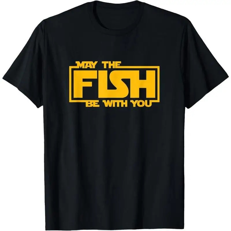 

May The Fish Be With You Pattern Tops for Womens & Mens Funny Fishing Graphic Tees Short Sleeve T Shirts Casual Cotton Shirts