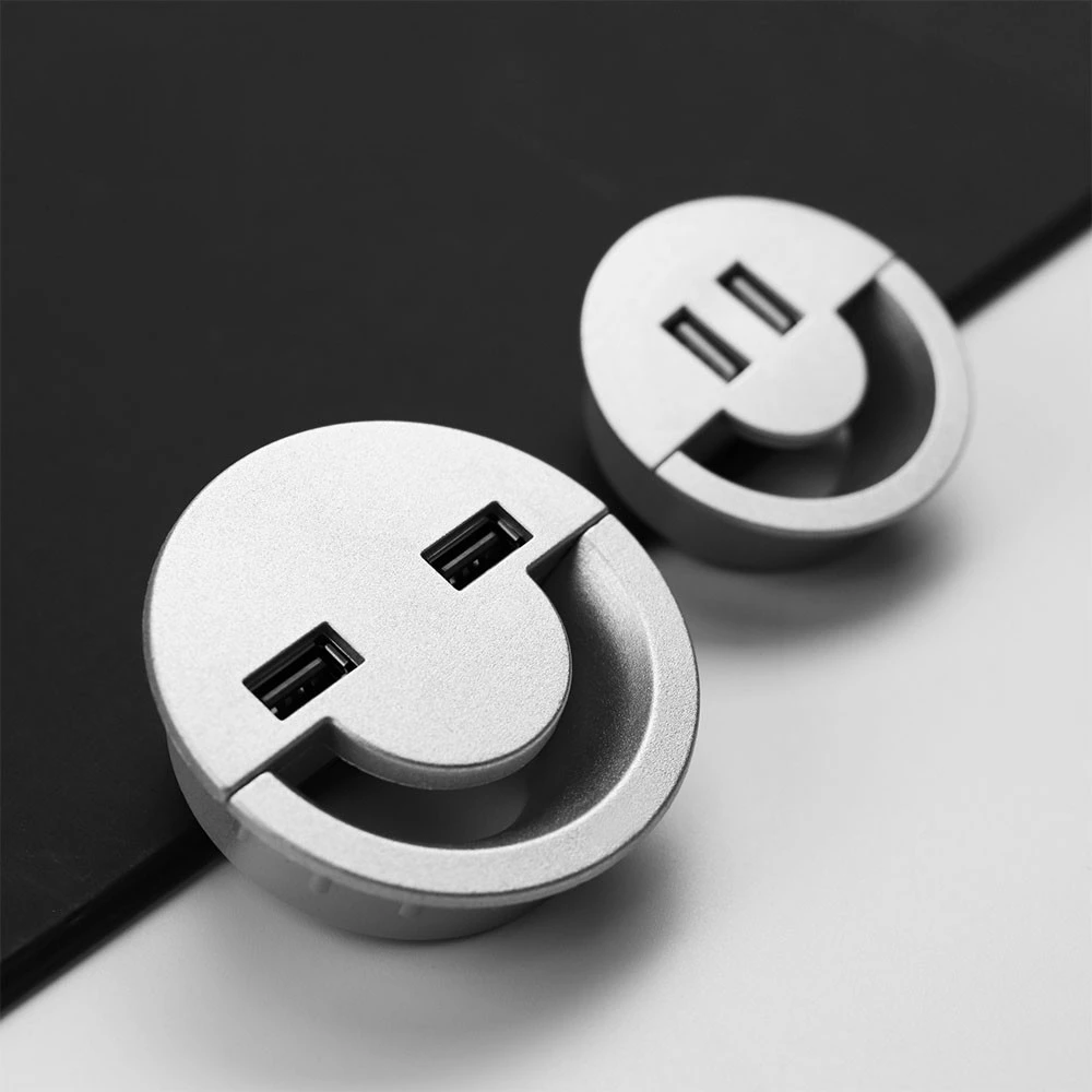 50MM Wire Hole Cover Round Home Office Table Outlet Port Line Box Computer Desk Cord Grommet With 2 Port USB Cable Organizer