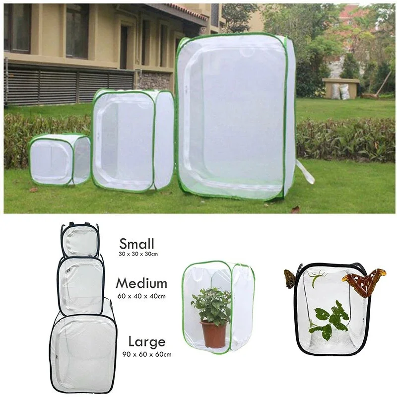 Jaula plegable de malla para insectos, hábitat para pájaros, mariposas, mantis, cría de grillos, red de tela para granja, jaula de eclosión para gusanos de seda