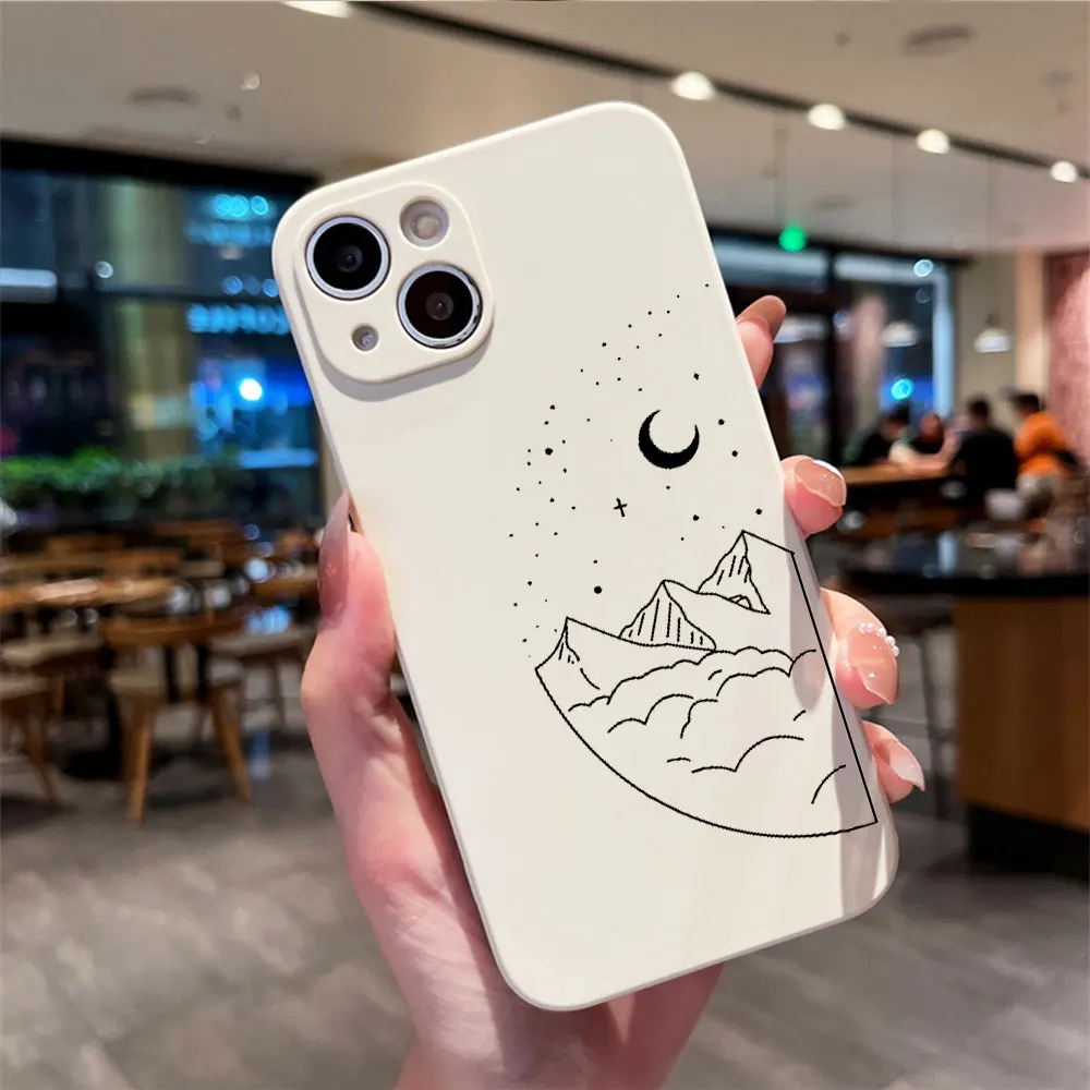 Couple Cartoon Aesth Sun Moon Phone Case for IPhone 15 14 13 12 11 Pro Max X XR 7 8 14Plus SE20 Silicone Shockproof Cover Fundas