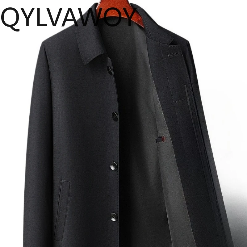 

QYLVAWOY Autumn Men's Lapel Jacket Business Casual Loose Outerwear Middle-Aged Stylish Comfortable High-Quality Mens Top LJ2771