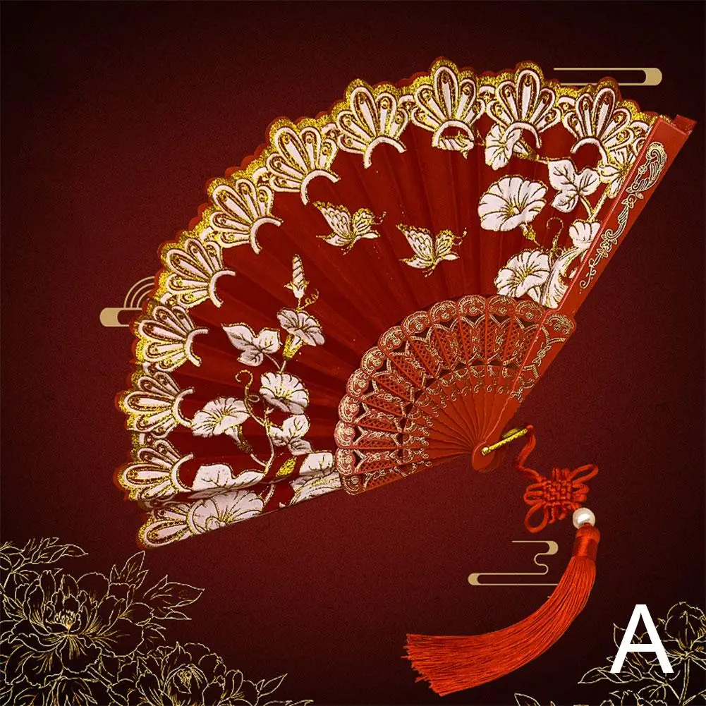 Chinesischer Luxus-Faltfächer für Hochzeiten, Braut-Fächer, Tanz-Performance-Requisiten, Retro-Blumen-Glitzer-Schmetterlingsfächer, Kunsthandwerk