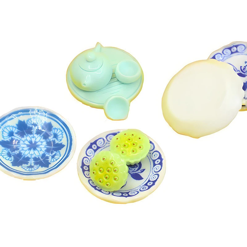 5Pcs/Set Dollhouse Toys Mini Chinese Style Food Plates Dollhouse Simulation Dining Plates Kitchen Accessories Pretend Play Props