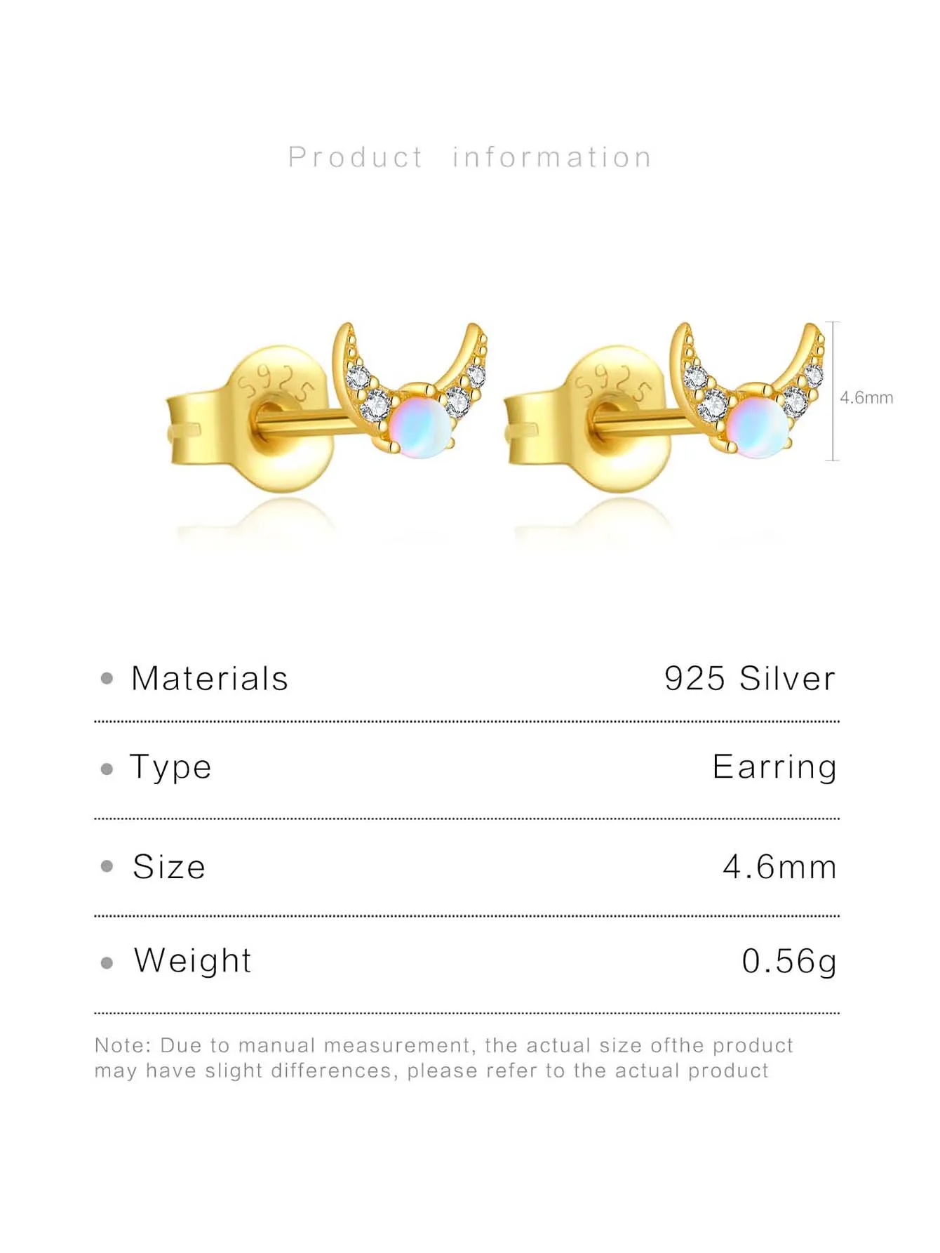DPLAOPA 100% 925 Sterling Silver Gold Opals Moon Stud Earring Clips Piercing Women Jewelry 2024 Piercing Fine Jewels image 6