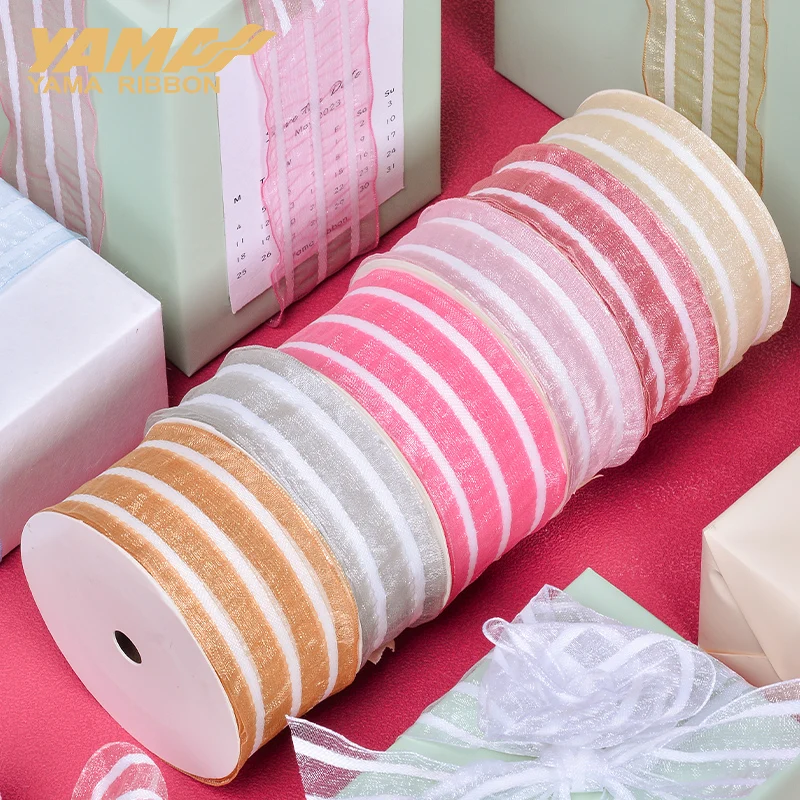 YAMA-Stripe Organza Ribbon, Hair Accessories, DIY Gifts Packaging, Wedding Party Decoration, 10Yards per Roll, 25mm, 38 mm