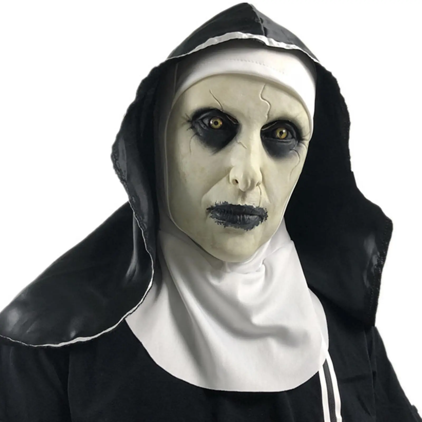 Horror The Nun Mask with Headscarf Latex Scary Full Head Mask Headscarf Valak Cosplay Halloween Horror The Nun Latex Mask