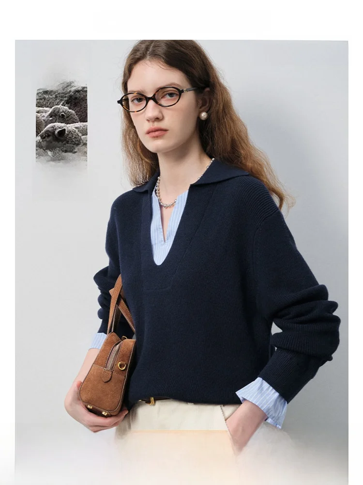 

VEGA CHANG Women's Knitted Wool Sweater Casual Loose Fit Long Sve High Awaren Korean Sle Spring New Arrival