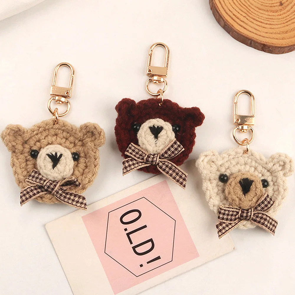 Hand-woven Wool Teddy Bear Keychains for Women Earphone Case Pendant Keyring Handbag Ornament Key Fob Creative Children Gifts